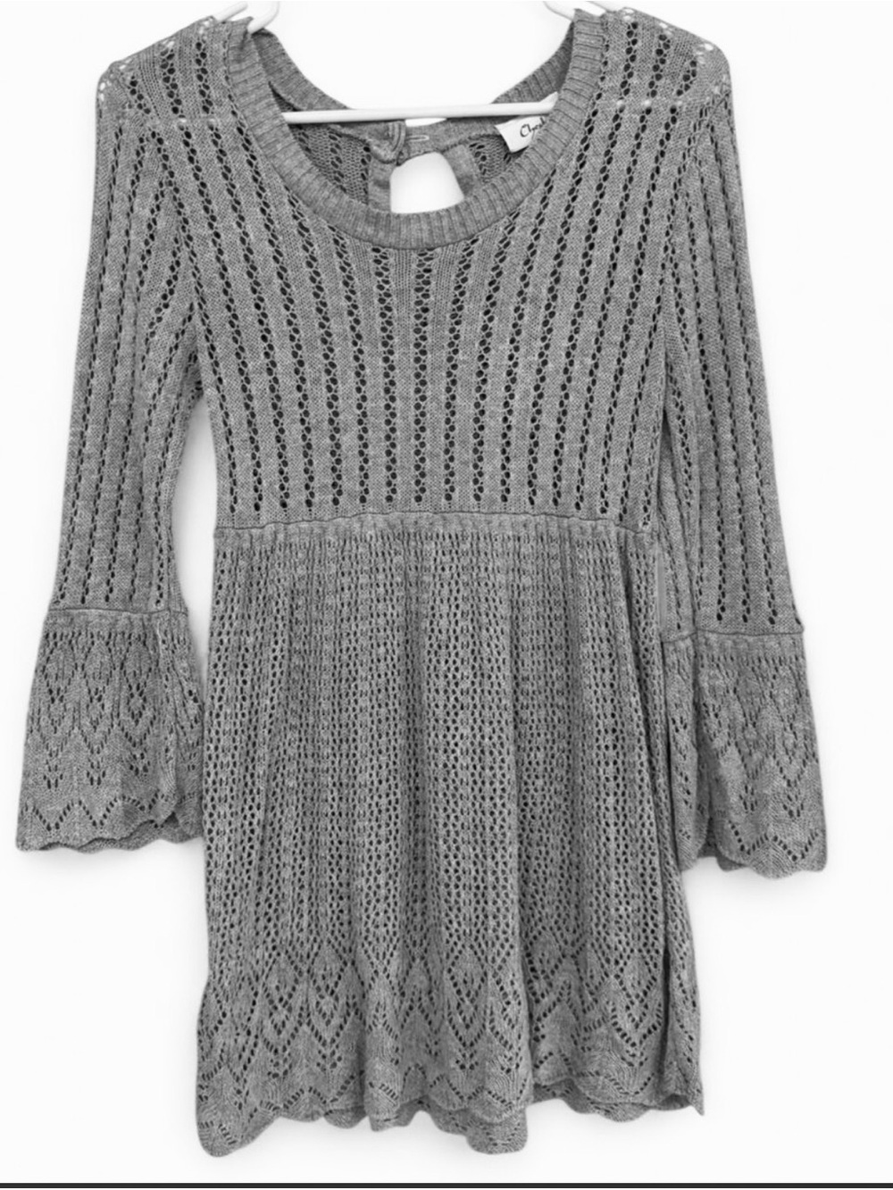 Light Gray Crochet Knit Bell Sleeve Dress